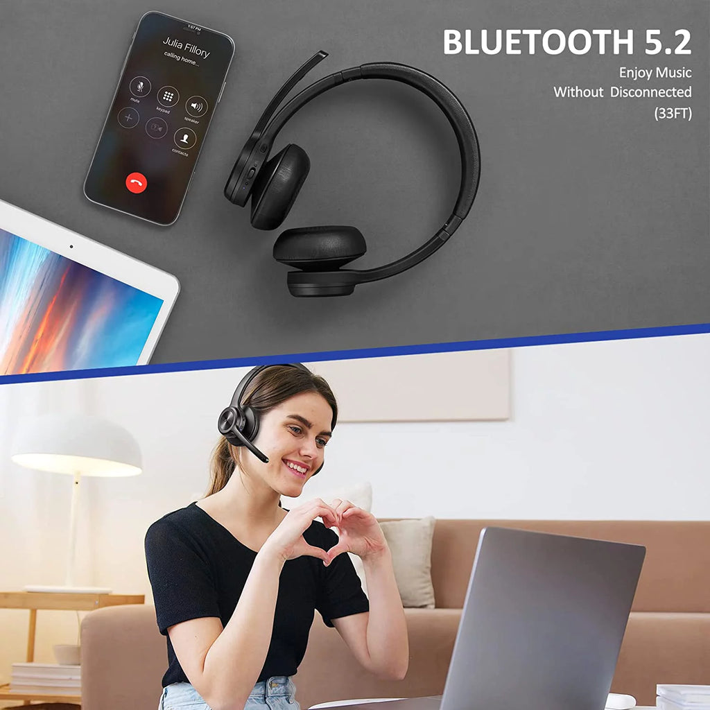 Bluetooth Headset V5.2 Wireless Headphones with Noise Cancelling Microphone H7104