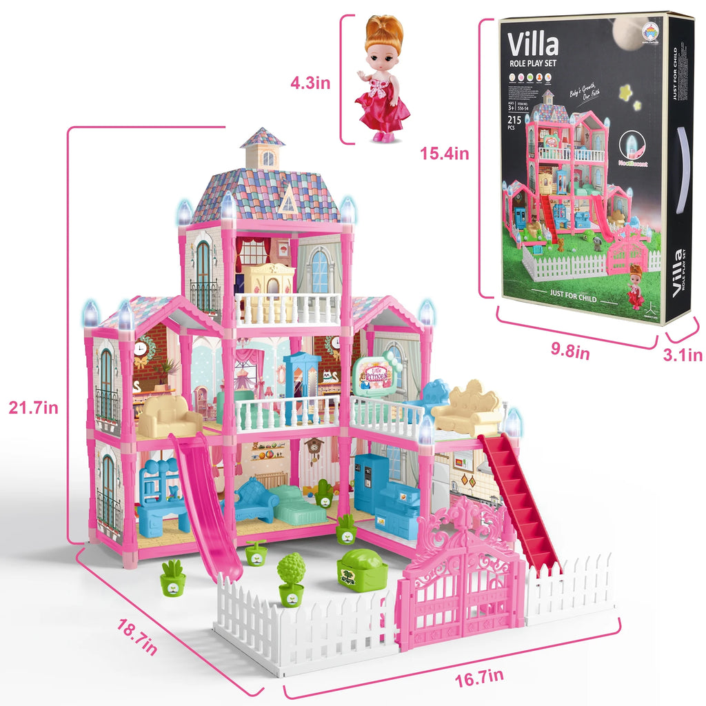 8 Rooms Dollhouse Kit with Furniture and Accessories 191 PCS X34242