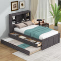 Twin Size Wood Platform Bed with Storage Headboard and Trundle V636762