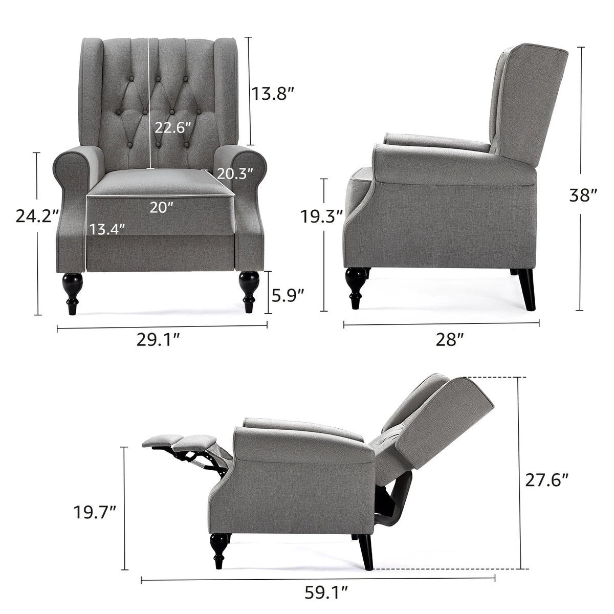 Dark Grey Upholstered Recliner Chair A685932