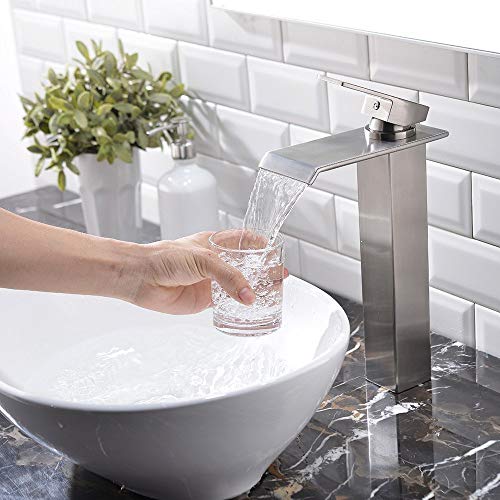 Black Single Handle Stainless Steel Waterfall Vessel Sink Faucet N71080