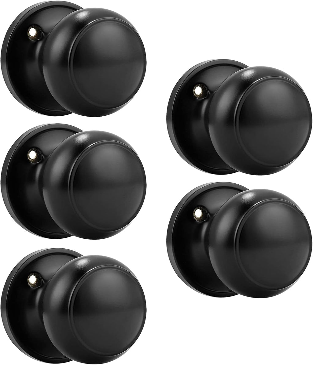 6 Pack Round Passage Door Knob Black Finish Door Hardware Q4291