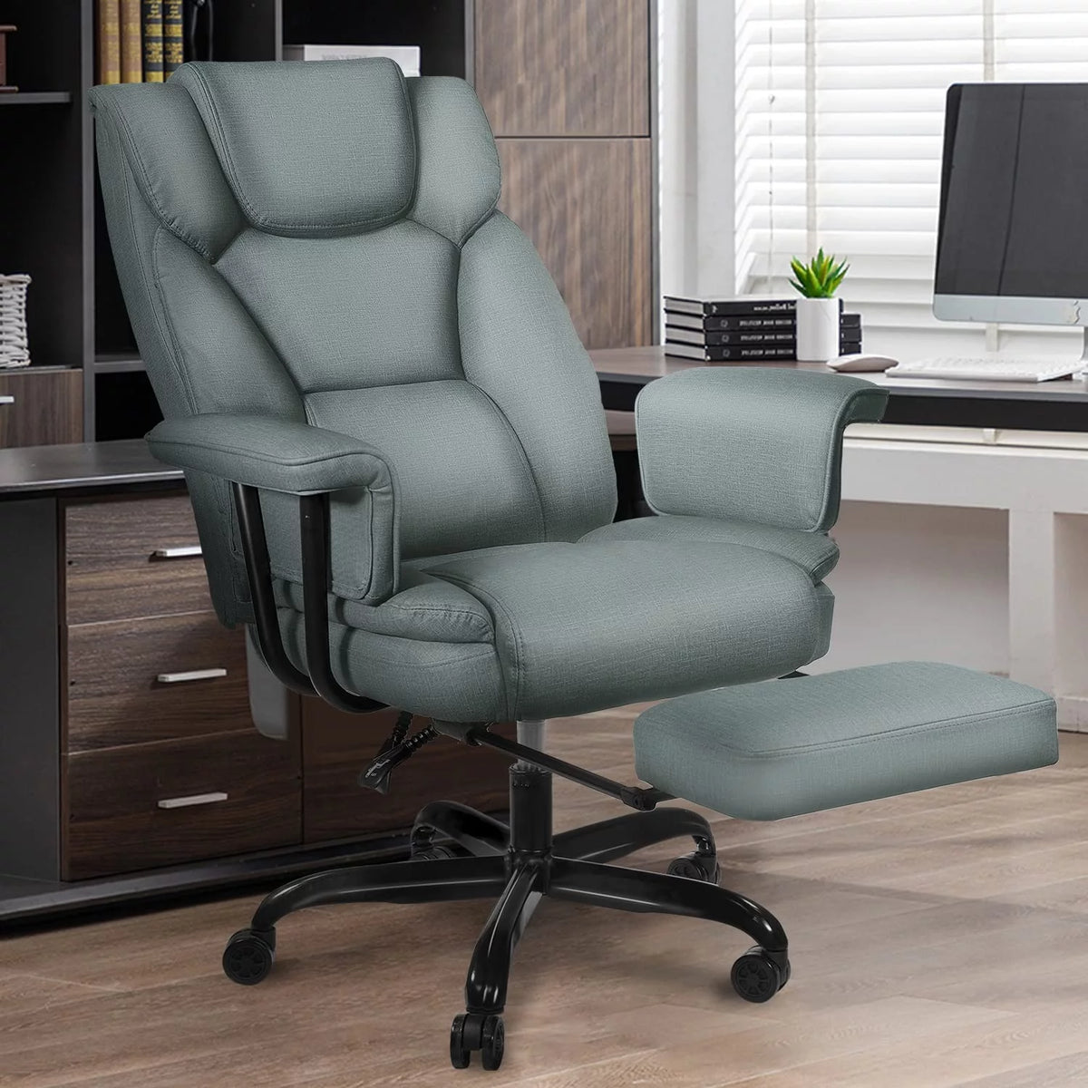 Gray High Back Leather Office Chair 400lb R1482