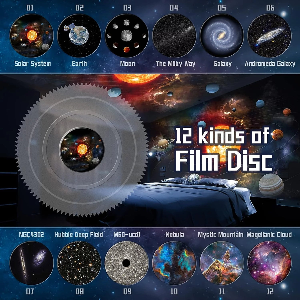 Galaxy Star Projector with 12 Galaxy Discs 360 Degree Rotation L169