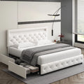 King LED Bed Frame with 4 Storage Drawer White O186