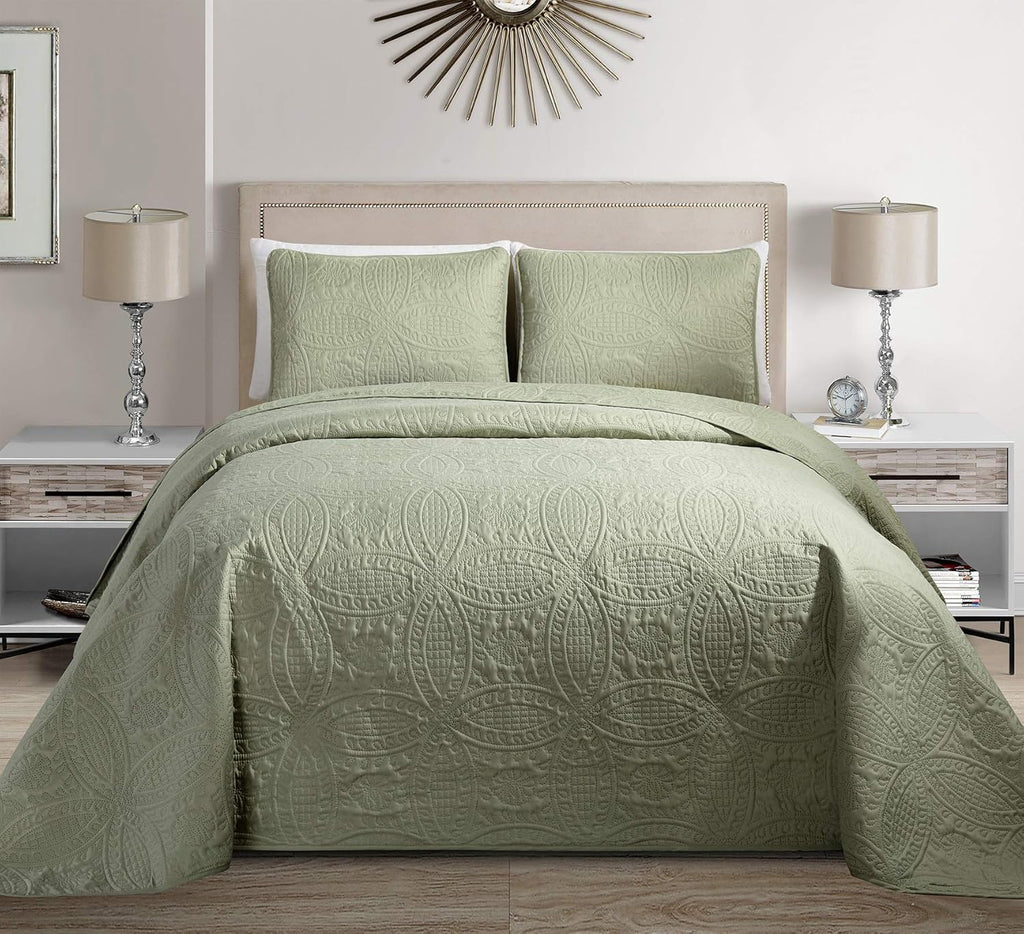 3pc King/California King Embossed Oversized Coverlet Bedspread Set Solid White I424