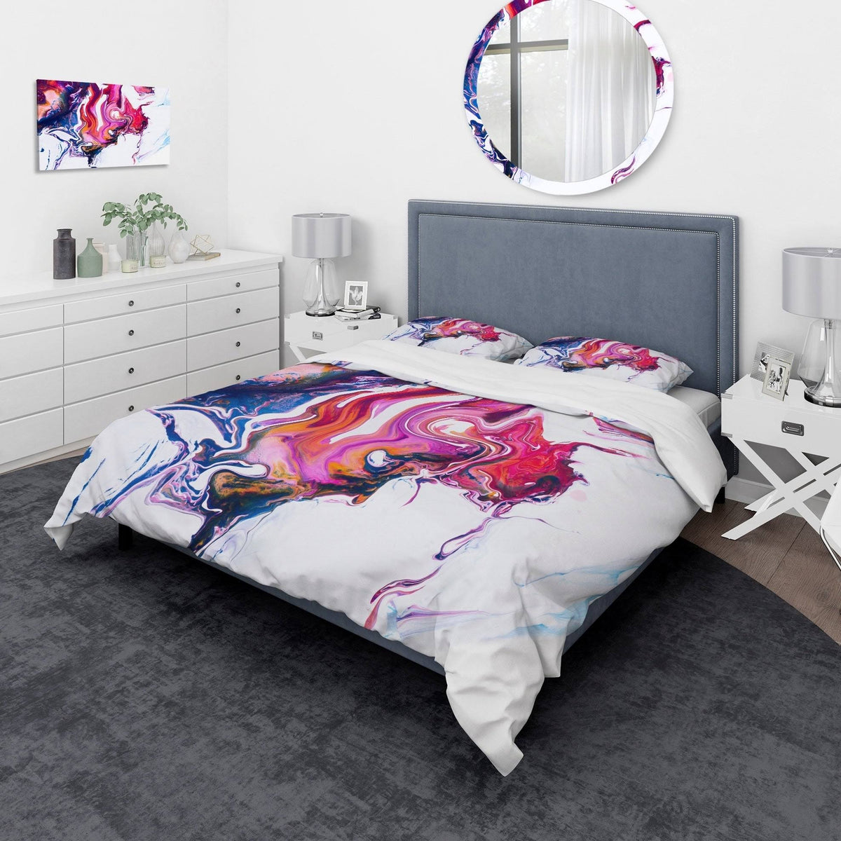 King Purple Pink Blue Marble Bedding Set Duvet Cover with 2 Shams W212
