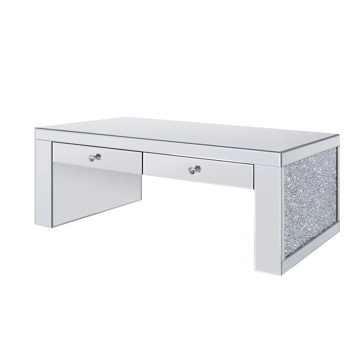 48" Silver Mirrored Coffee Table with Two Drawers D763039