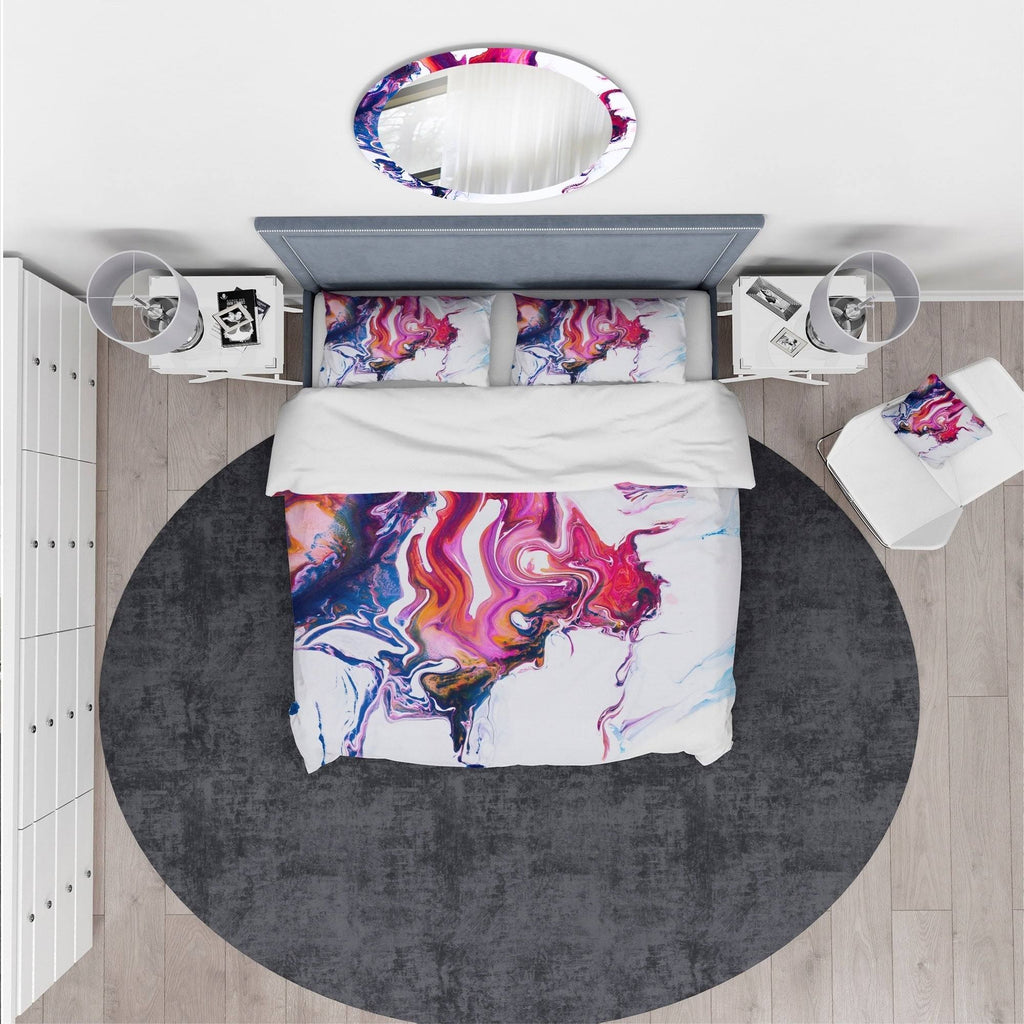 King Purple Pink Blue Marble Bedding Set Duvet Cover with 2 Shams W212