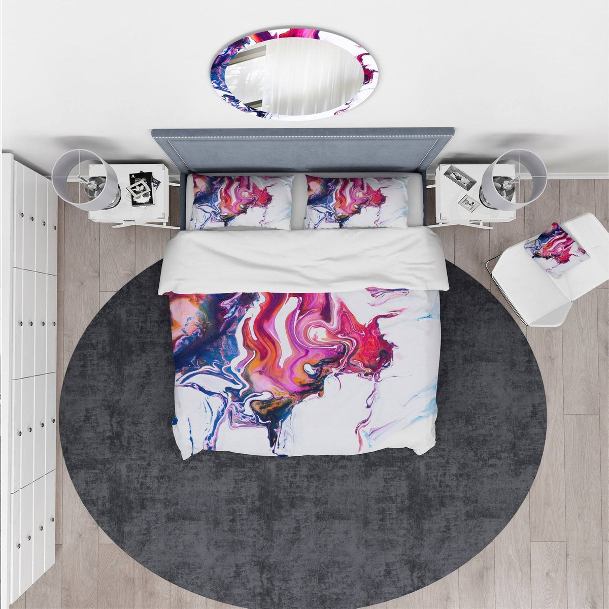 King Purple Pink Blue Marble Bedding Set Duvet Cover with 2 Shams W212