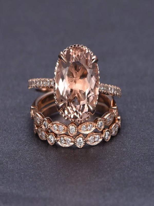 Morganite and Diamond Trio Ring Set in 10k Rose Gold Q697187
