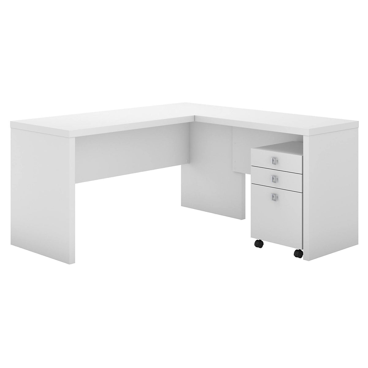 Pure White L Shaped Desk with Mobile File Cabinet B205659