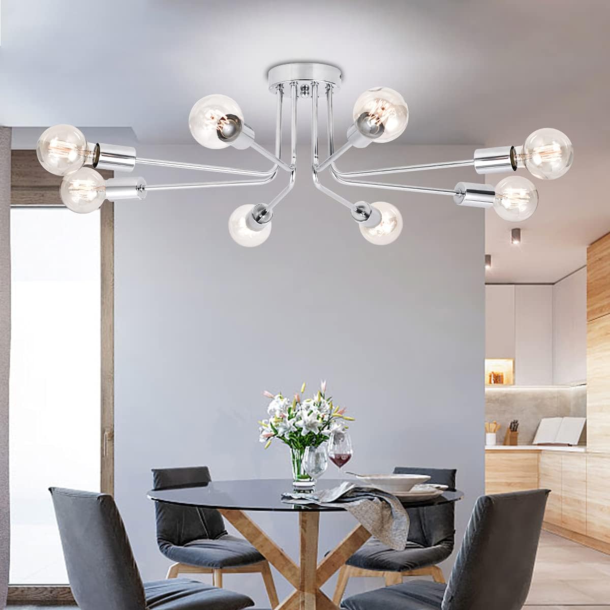 Brushed Nickel 6 Light Semi Flush Mount Ceiling Lamp B246