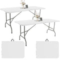 2 Pack 6 FT White Folding Plastic Table with Carrying Handle F92733