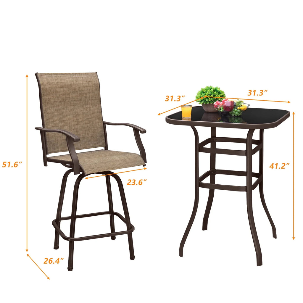 Tan Metal Bistro Chair and Table Set of Three O7145