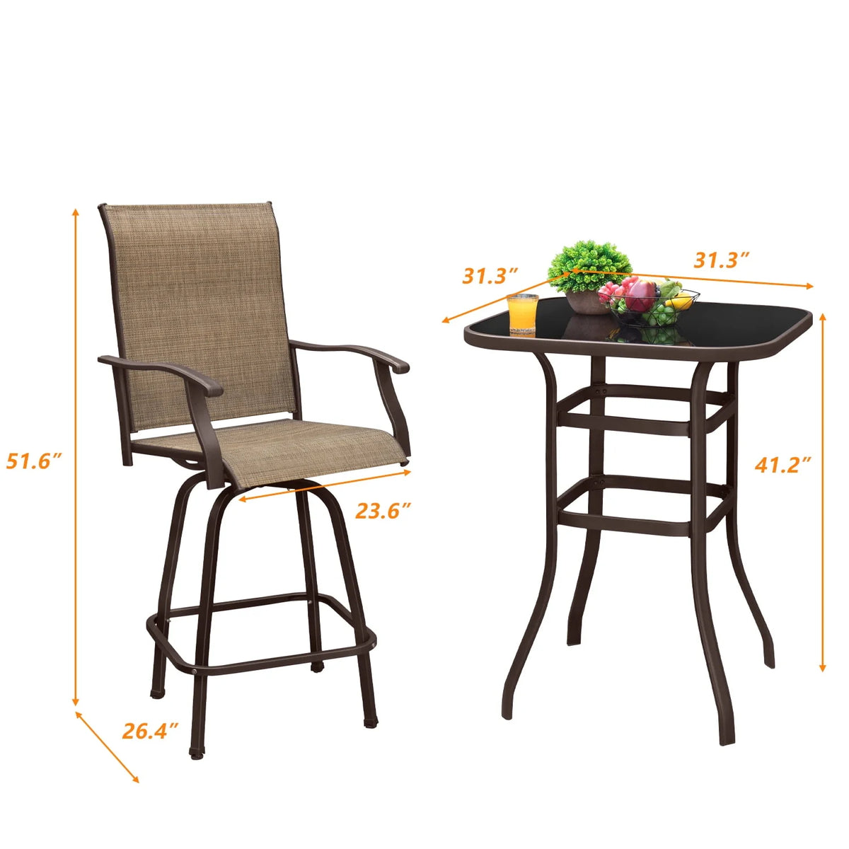 Tan Metal Bistro Chair and Table Set of Three O7145