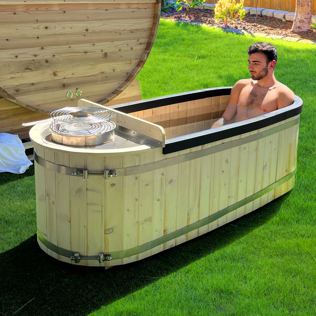Natural Pine Wood Hot Tub 2 Persons 132 Gallons with Charcoal Stove K16619
