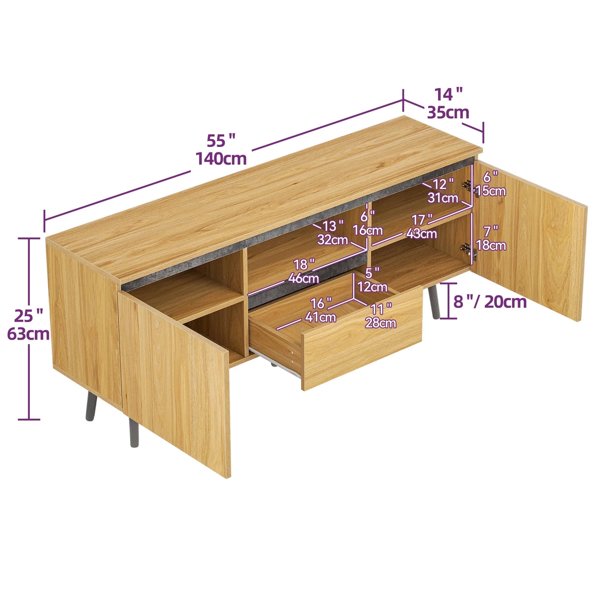 Farmhouse Wood TV Stand with LED Lights I725