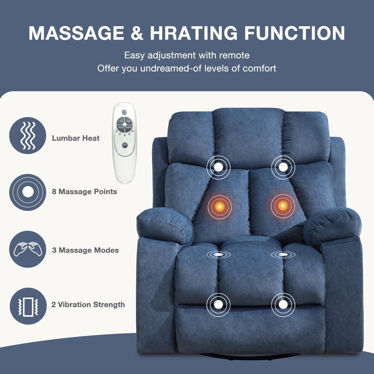 Blue Recliner Chair with Massage and Heat U179624