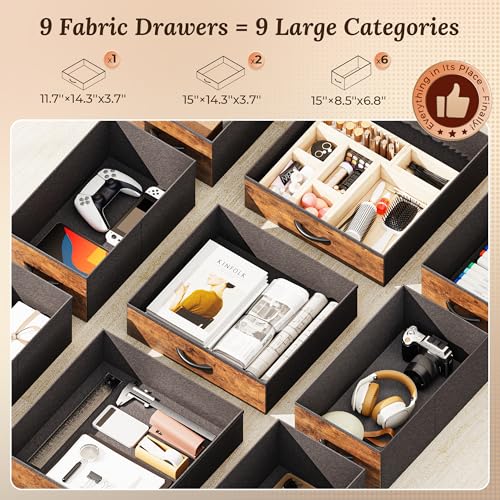 47 Inch Office Desk with Outlets and 9 Fabric Drawers S72028