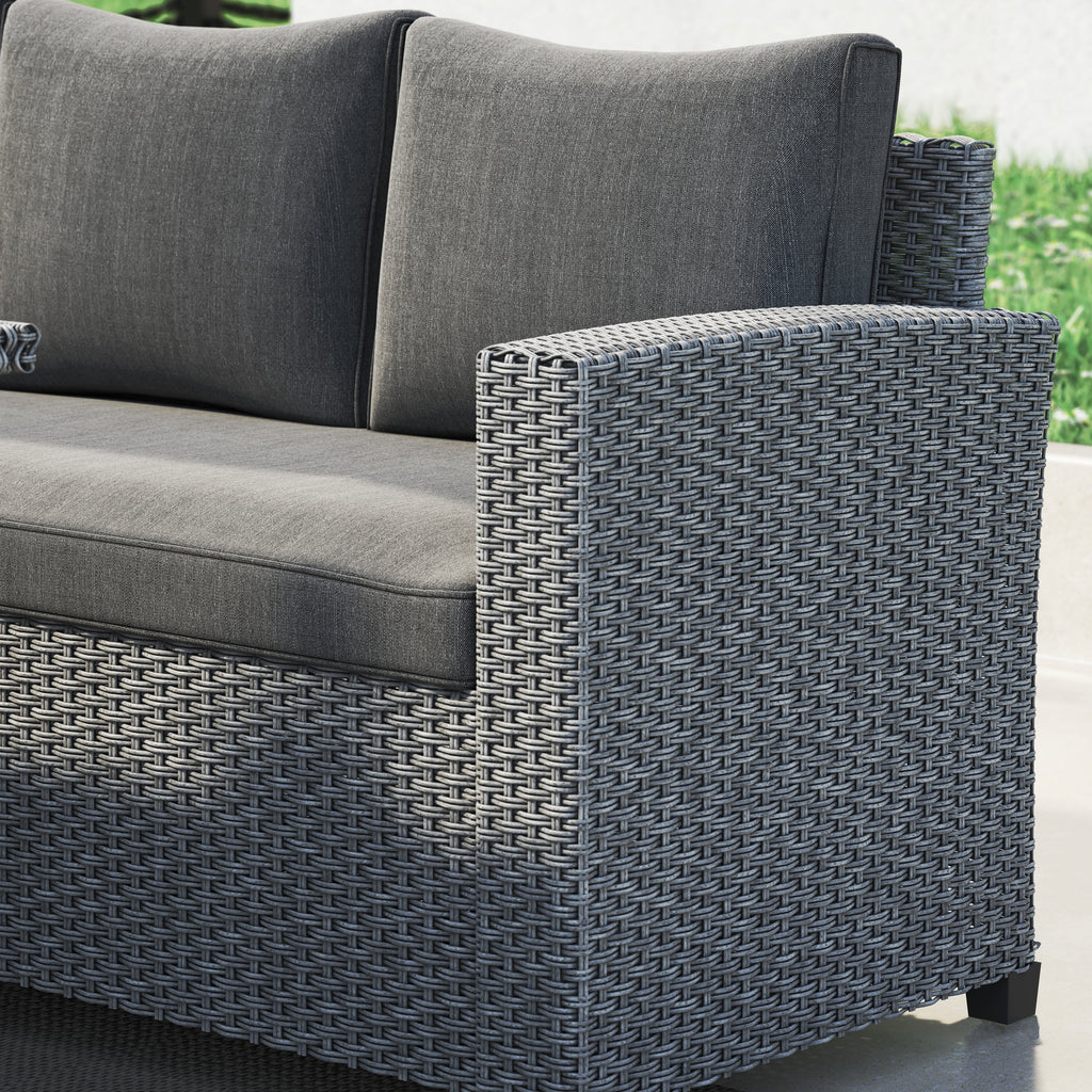 Cushioned Rattan Wicker 5-piece Patio Dining Sofa Set Dark Grey U139
