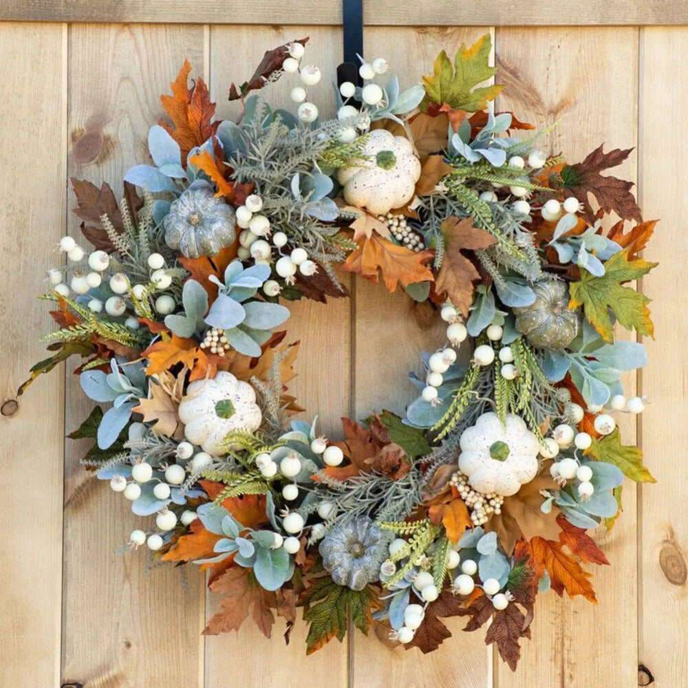 Fall Wreath with Pumpkins Maple Leaves U436