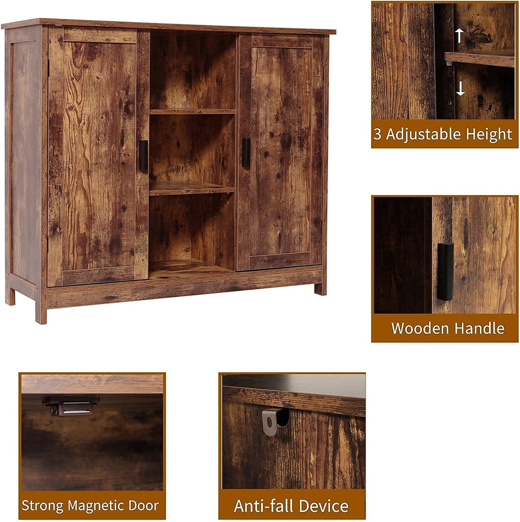 Retro Brown Wooden Floor Storage Cabinet with 2 Doors and 2 Open Shelves M353134