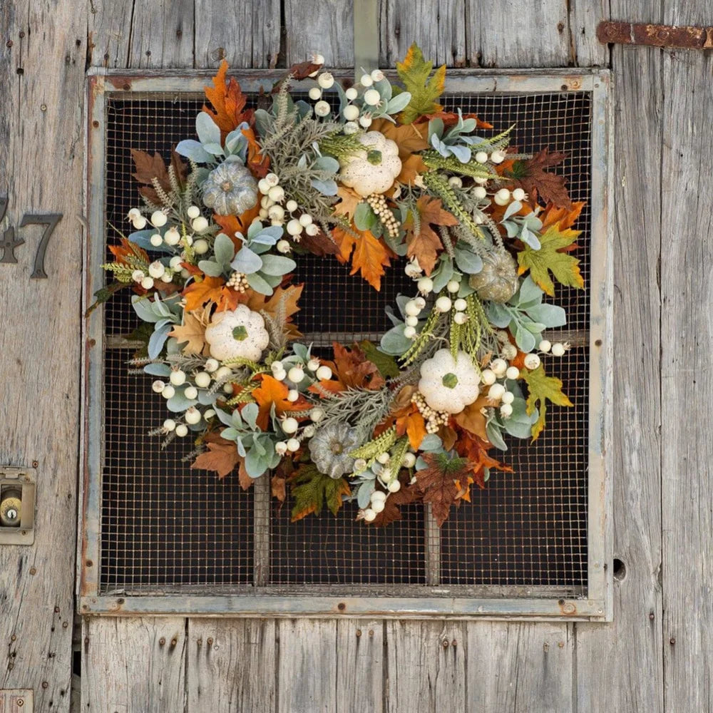 Fall Wreath with Pumpkins Maple Leaves U436