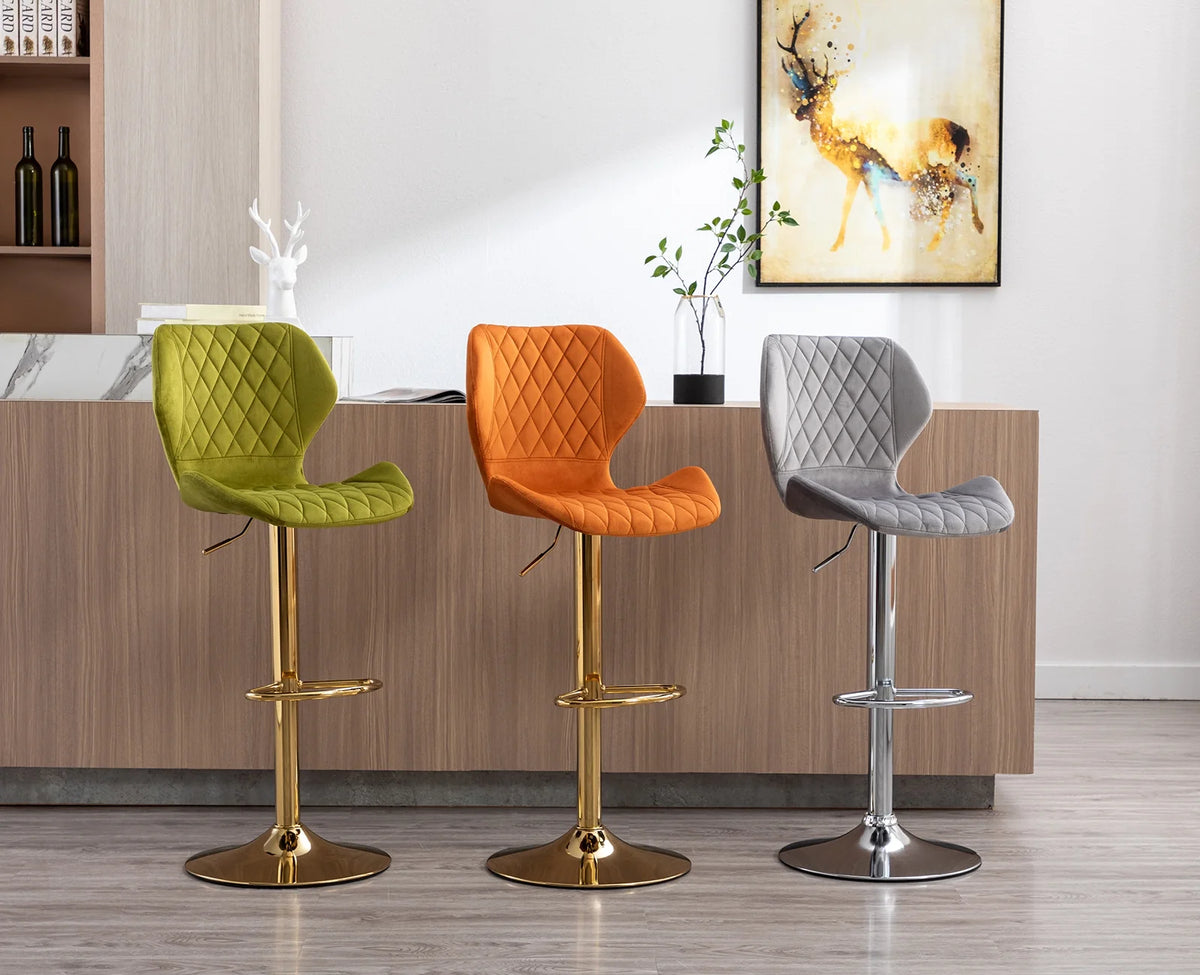 Orange Velvet Adjustable Swivel Bar Stools Set of 2 M246445