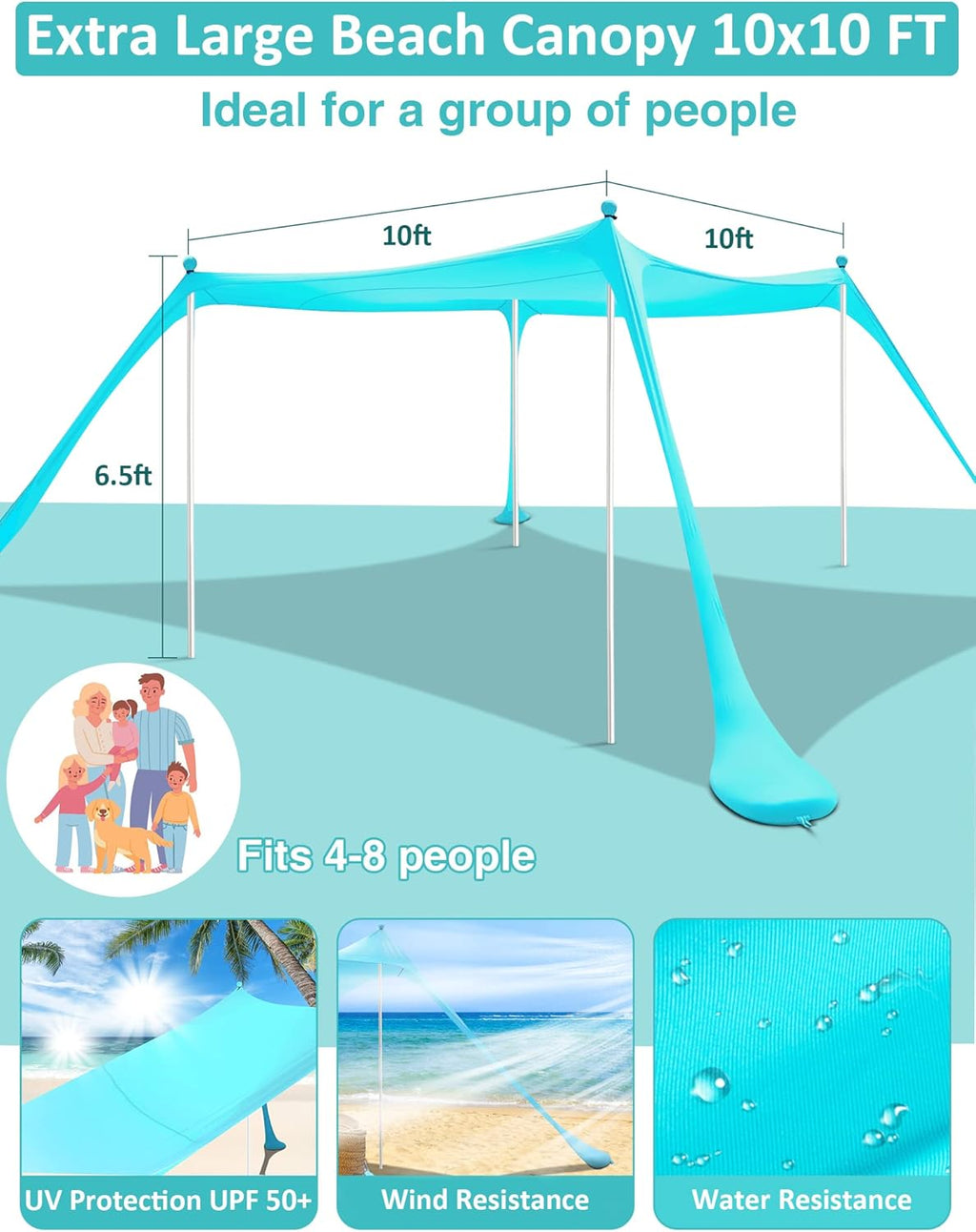 10'x10' 6 Person UPF 50+ Pop Up Beach Tent I40243