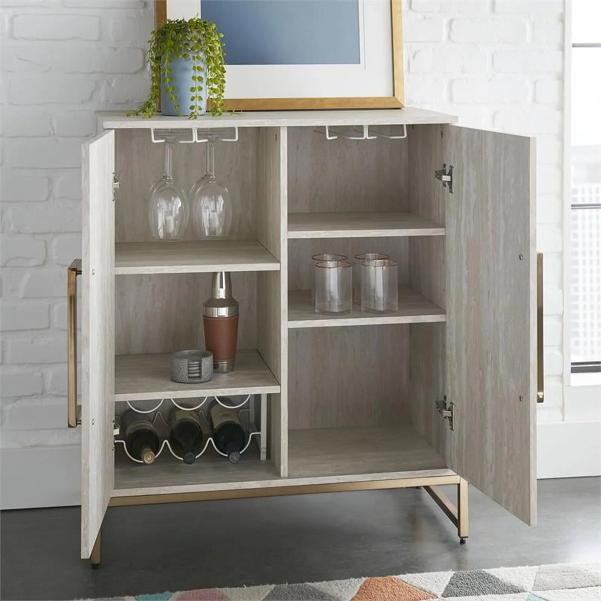 Faux Marble and Gold Metal Base Wine Cabinet K8208