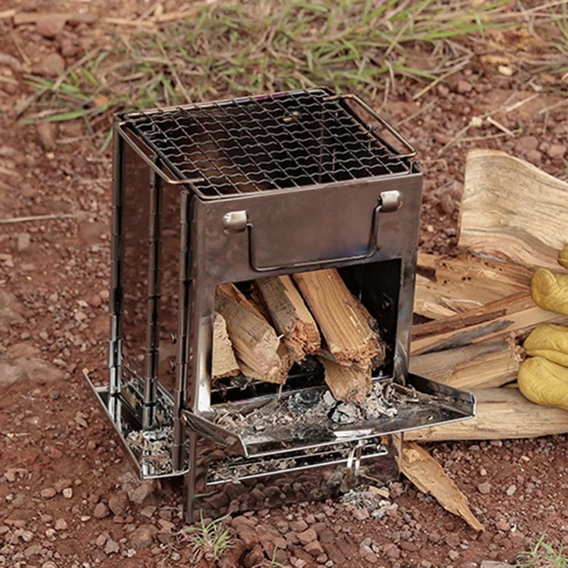Folding Wood Burning Blowpipe Kit BBQ Grill with Carry Bag Y62285