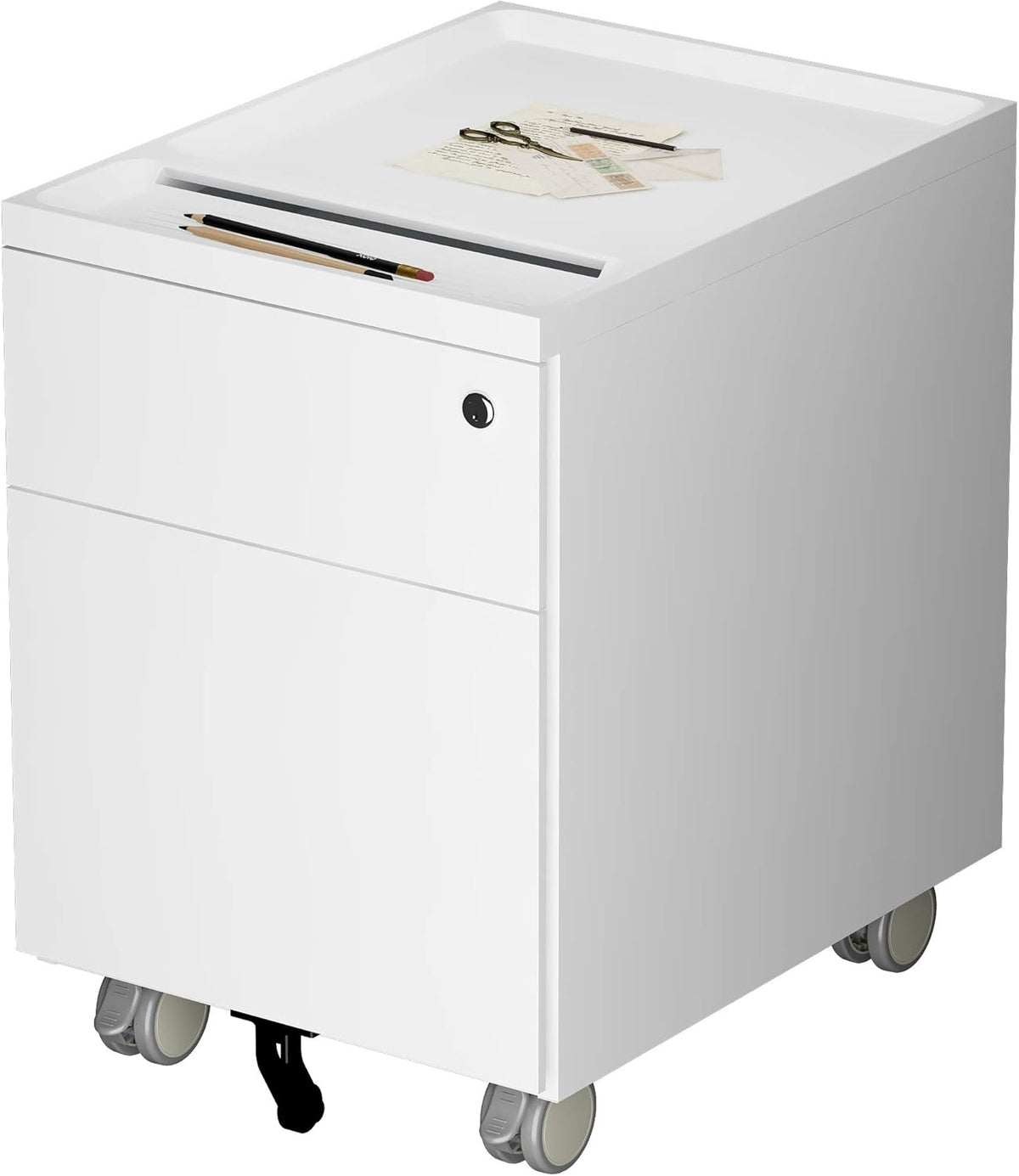 2 Drawer Mobile Metal File Cabinet with Lock, Cloud White W749