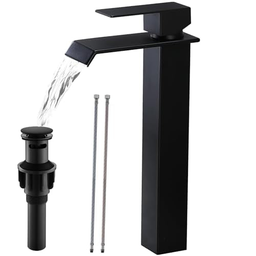 Black Single Handle Stainless Steel Waterfall Vessel Sink Faucet N71080