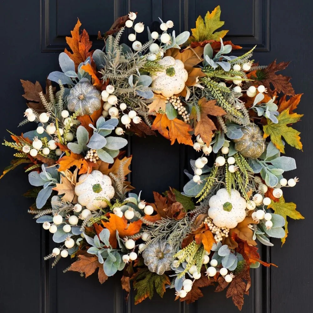 Fall Wreath with Pumpkins Maple Leaves U436