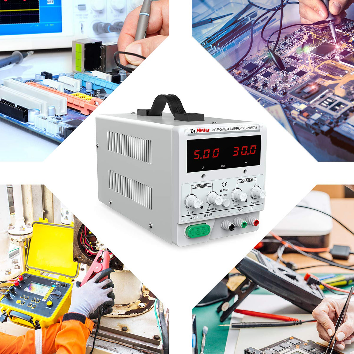 30V 5A Adjustable Switching Regulated DC Bench Linear Power Supply with Alligator Leads and 3 LED Digital Display W24217