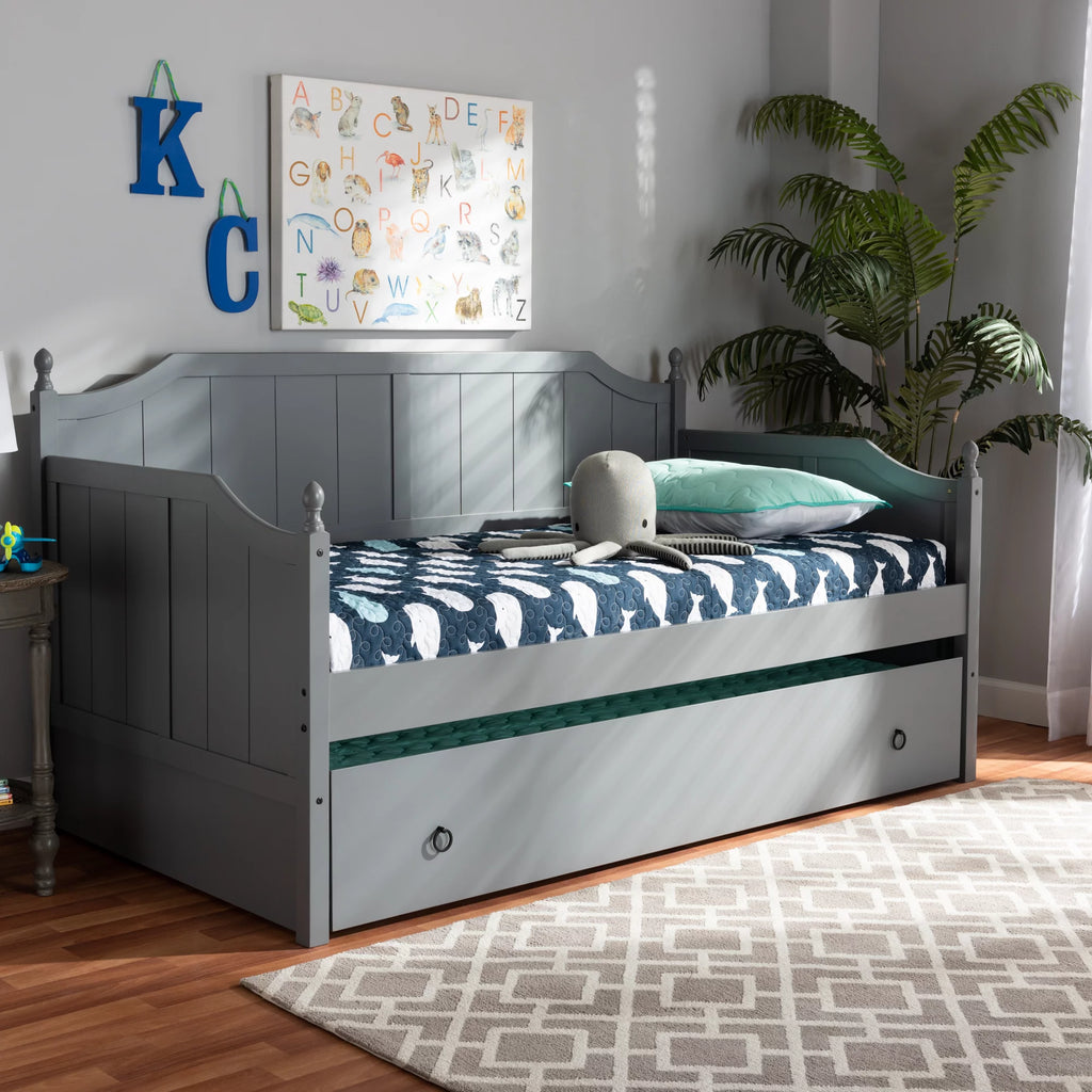 Grey Wood Twin Daybed with Trundle A408