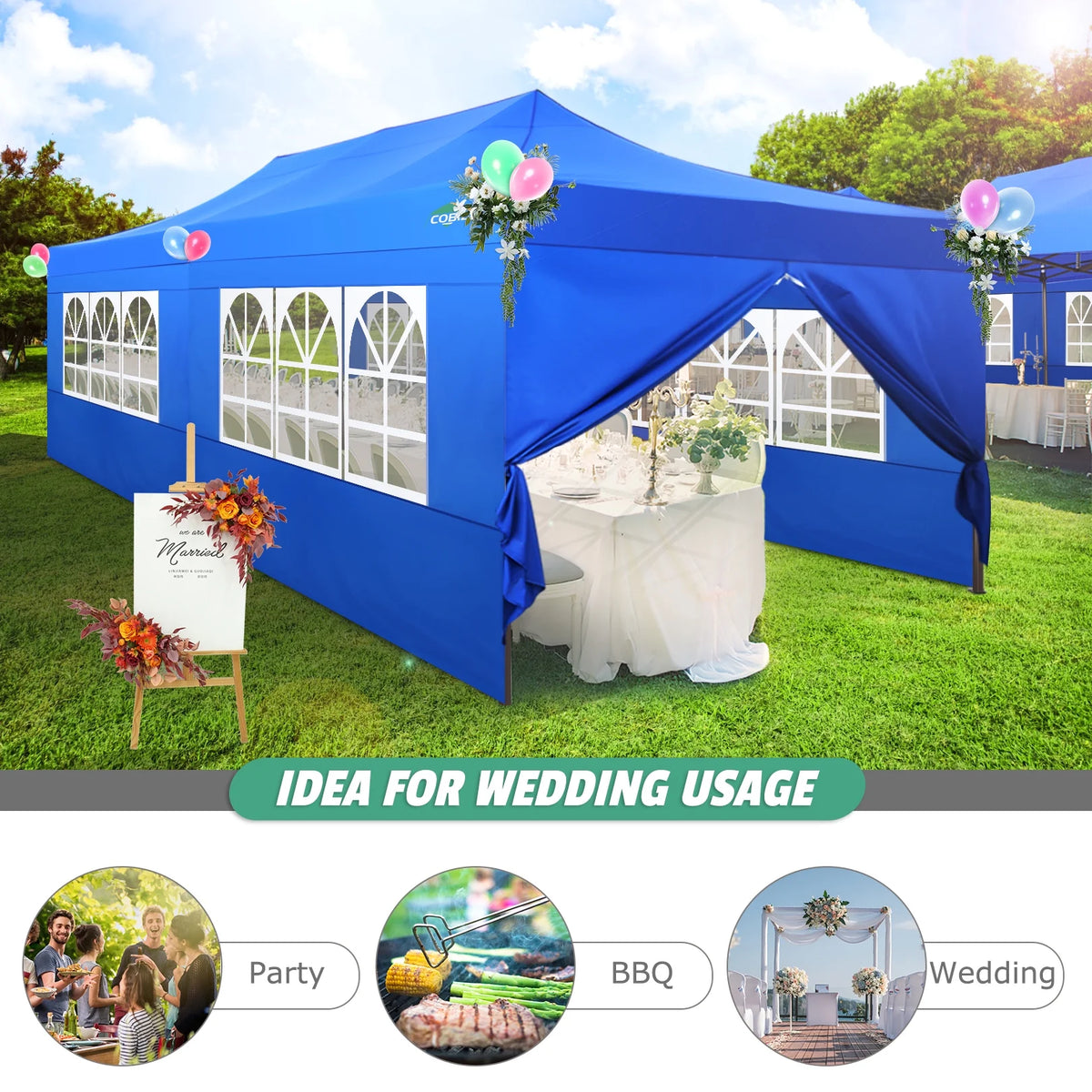 10x20 Pop up Canopy Tent with 6 Removable Sidewalls Blue U886