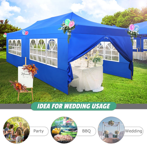 10x20 Pop up Canopy Tent with 6 Removable Sidewalls Blue U886