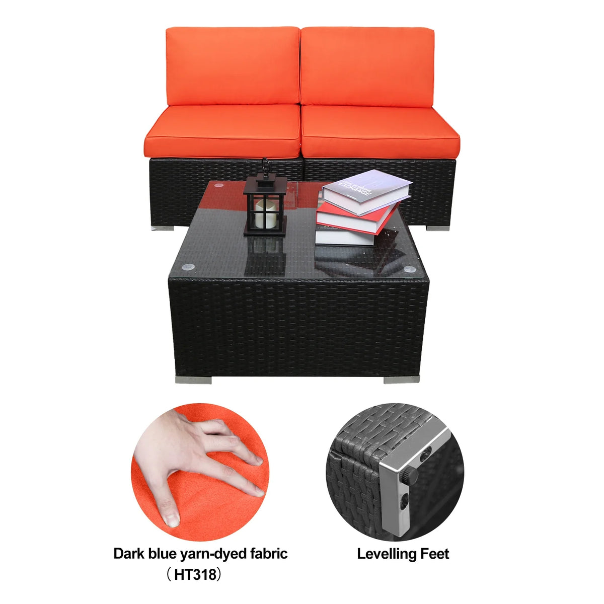 Orange 3 Piece PE Rattan Wicker Sofa Set R352