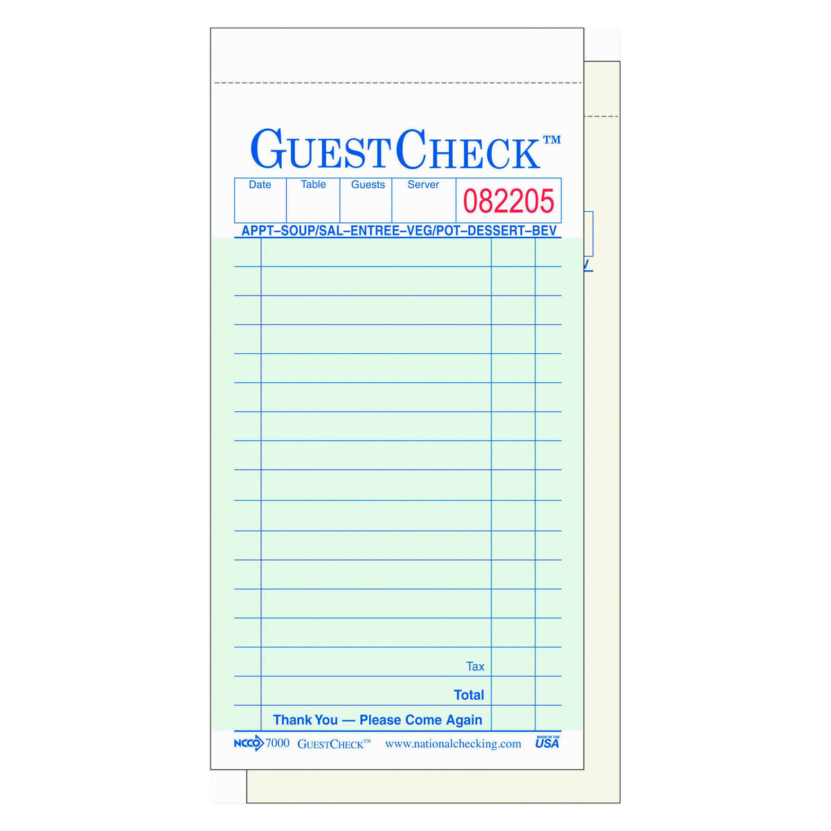 Two-Part Carbonless Guestcheck Pad, 3 1/2 x 6 3/4, 50 Sets/book L175