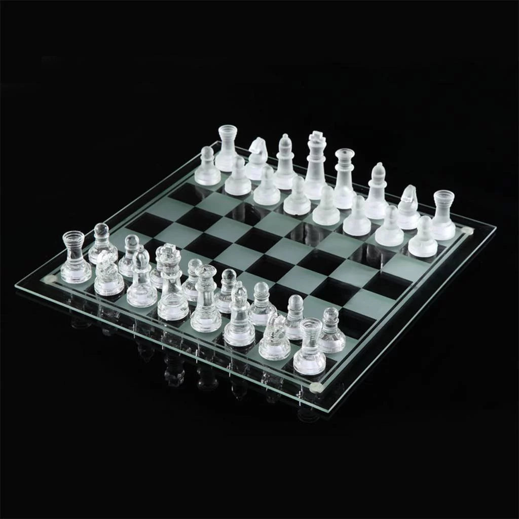 Solid Glass Chess Pieces with Padded Bottom Crystal Chess Board Play Set - 20x20cm M919361