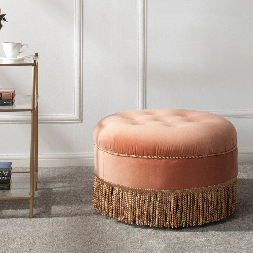 Off White Tufted Round Ottoman O287003