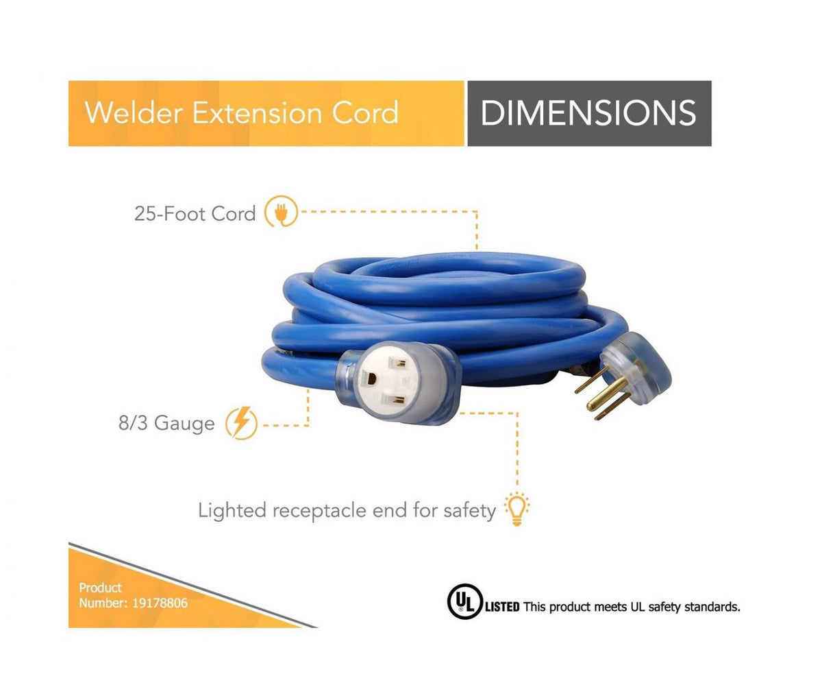 Blue 25ft Welder Extension Cord W9356