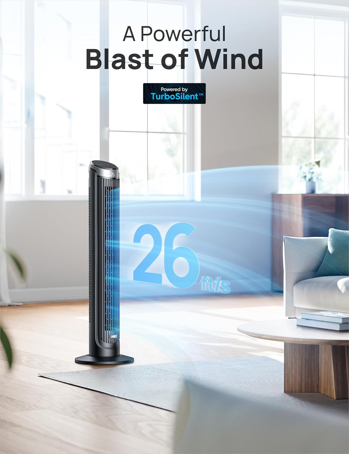 90° Oscillating Quiet Bladeless Tower Fan and 13" Table Fan Bundle with Remote R198