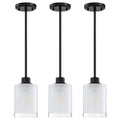 3 Pack 1-Light Industrial Farmhouse Pendant Ceiling Light Frosted Glass Black Finish S5000