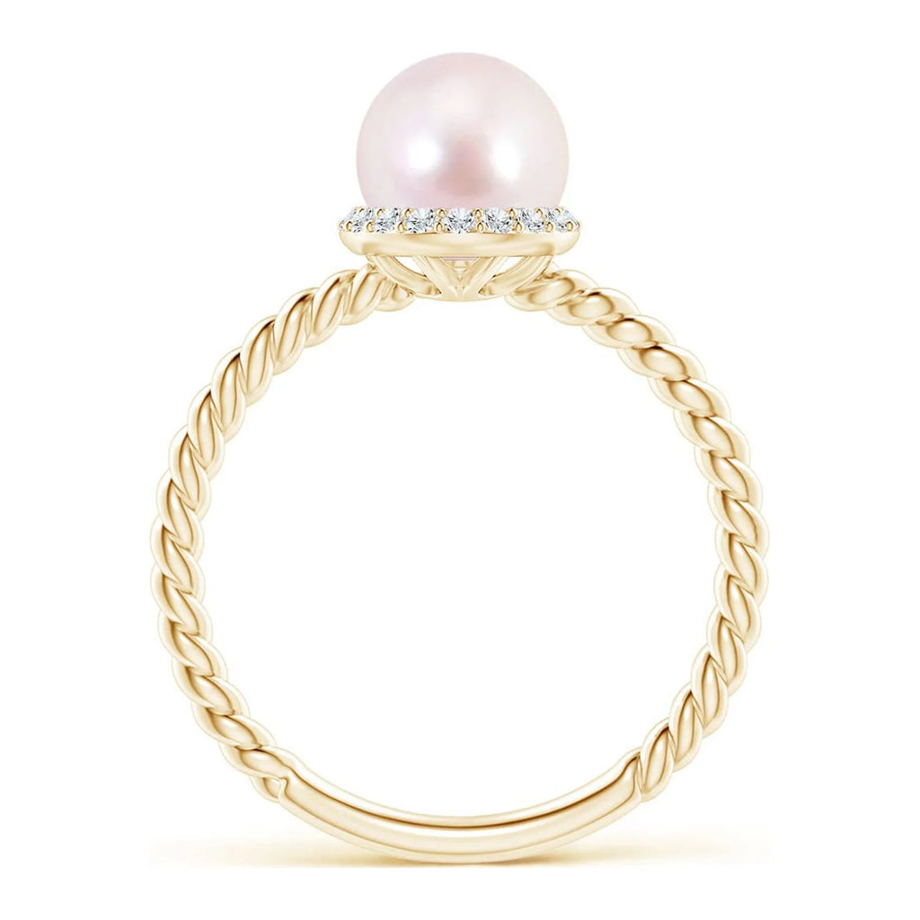 14K Yellow Gold Akoya Cultured Pearl & Diamond Halo Ring R3270
