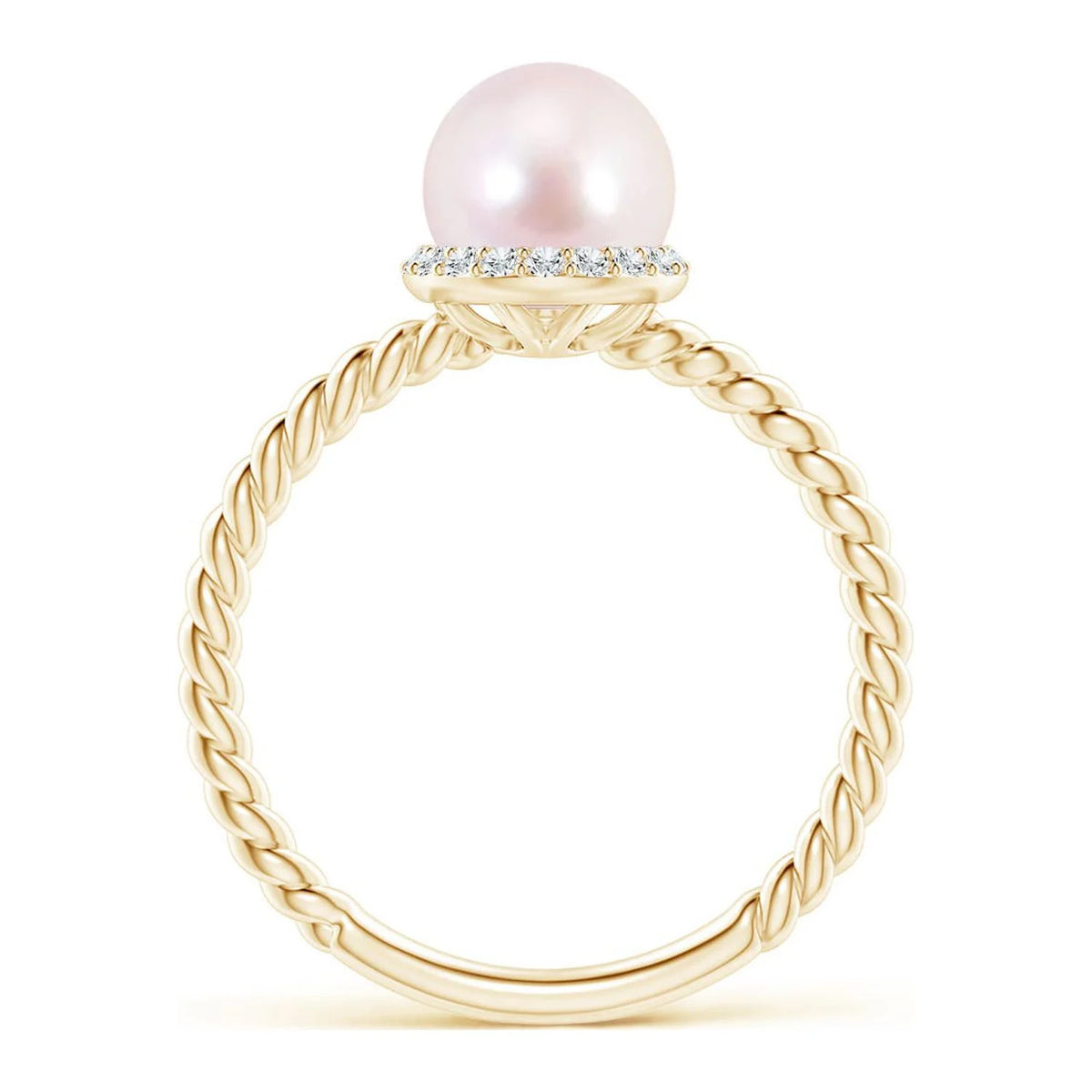 14K Yellow Gold Akoya Cultured Pearl & Diamond Halo Ring R3270