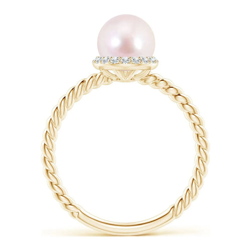 14K Yellow Gold Akoya Cultured Pearl & Diamond Halo Ring R3270