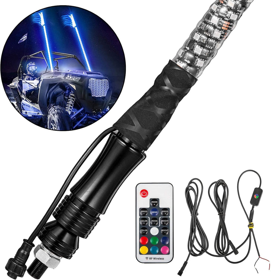 2PC 5FT 360° Spiral LED Whip Lights RGB Color Lighted Whips Antenna Weatherproof RF Wireless Remote A56235